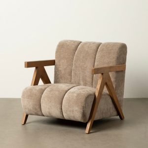 Sillón Taupe Madera De Abedul Salón 76,50 X 87 X 72,50 Cm Sillón Taupe Madera De Abedul Salón 76,50 X 87 X 72,50 Cm