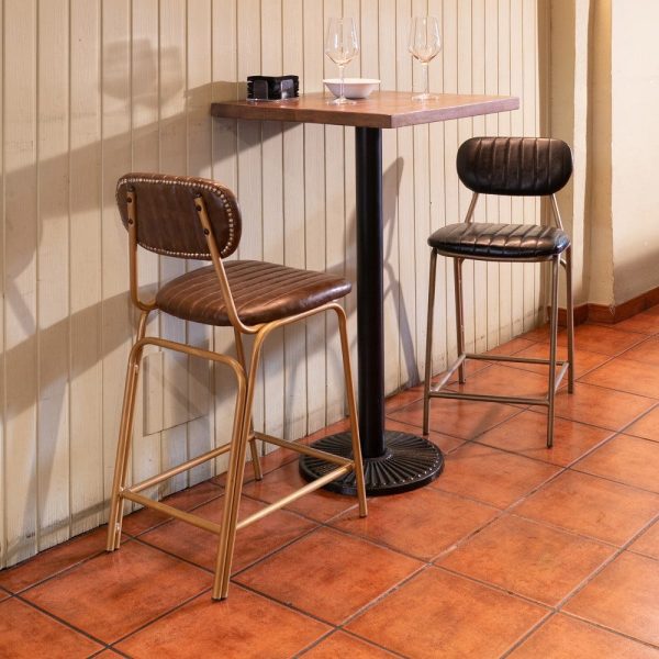 Taburete negro-oro pu/metal salón 42 x 49 x 88 cm