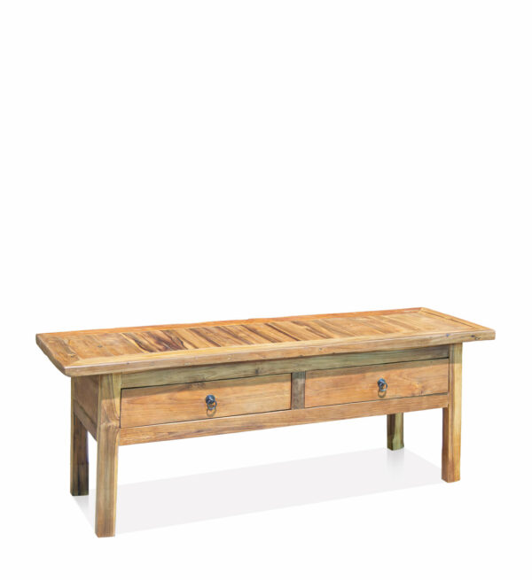 Mesa centro teka rústica 2 cajones 130*40*50
