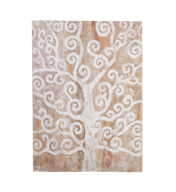 Decoración pared árbol tallado blanco 90*3*120