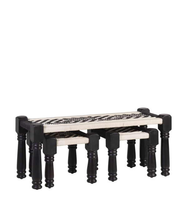 Banqueta macramé con 2 stools 110*40*45 / 40*40*35 (x2)