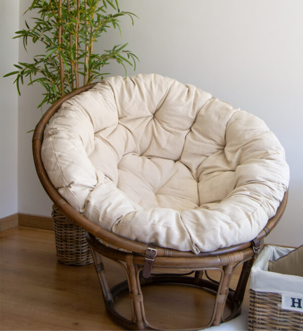 Sillón papasan rattan con cojín 100*100*75