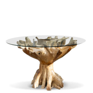 Mesa raíz teka blanqueada con cristal 130*130*78 a Mesa raíz teka blanqueada con cristal 130*130*78 a