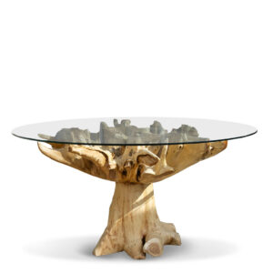 Mesa raíz teka blanqueada 2 piezas con cristal 150*150*78 Mesa raíz teka blanqueada 2 piezas con cristal 150*150*78