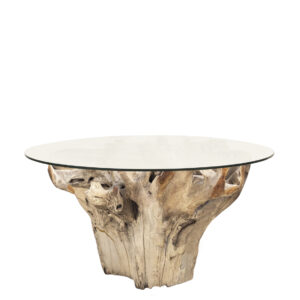 Mesa raiz teka blanqueada con cristal 150*150*78 Mesa raiz teka blanqueada con cristal 150*150*78