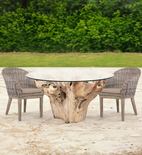 Mesa raiz teka blanqueada con cristal 150*150*78