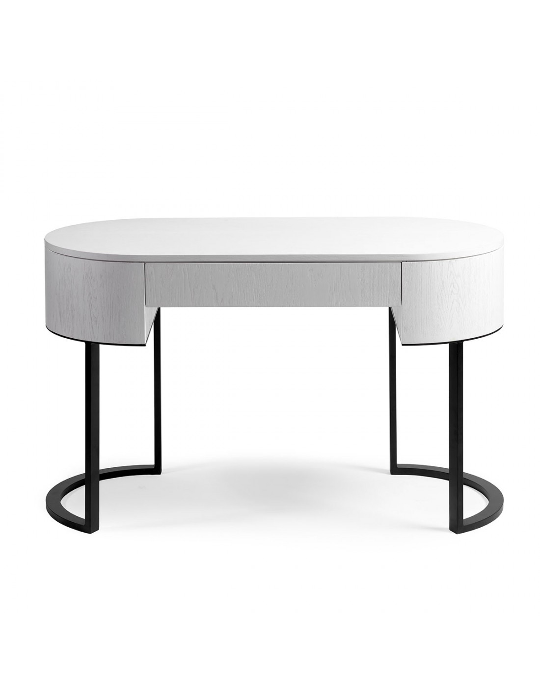 Consola ovalada blanco y metal negro Consola ovalada blanco y metal negro