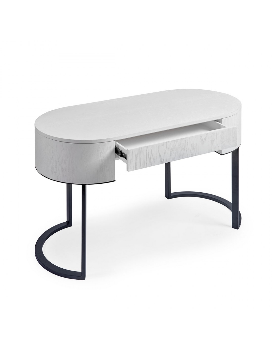 Consola ovalada blanco y metal negro Consola ovalada blanco y metal negro