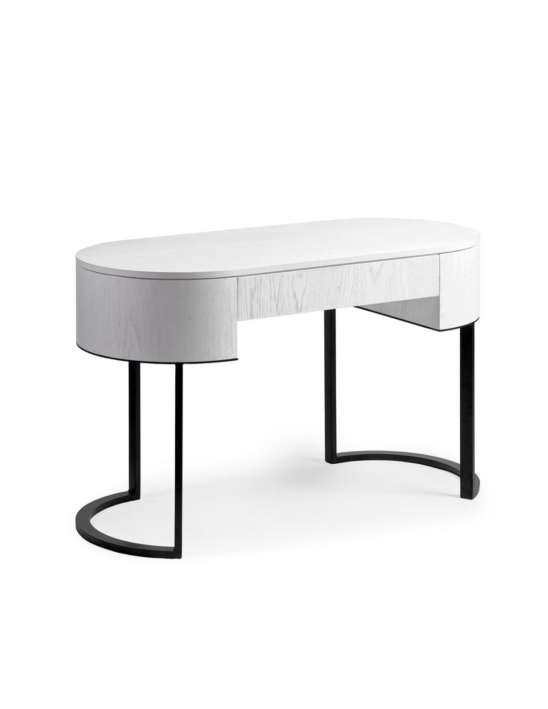 Consola ovalada blanco y metal negro Consola ovalada blanco y metal negro