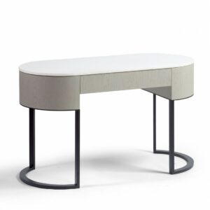 Consola ovalada roble blanco grisáceo y metal negro Consola ovalada roble blanco grisáceo y metal negro