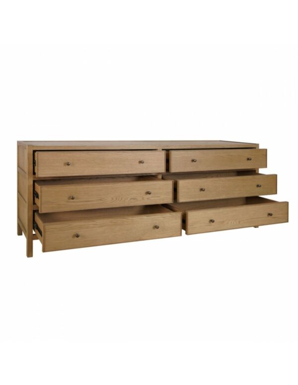 Cómoda de roble natural patinado gris con 6 cajones, 2 metros