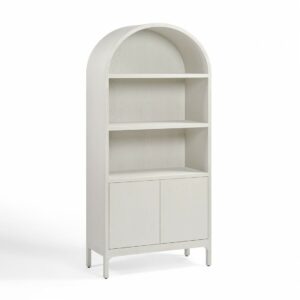 Vitrina de roble blanco grisáceo con puertas y parte superior redondeada Vitrina de roble blanco grisáceo con puertas y parte superior redondeada