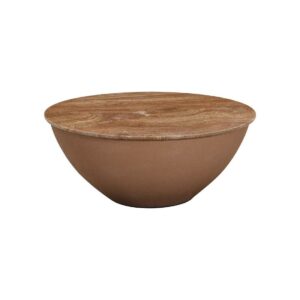 Mesa de centro redonda de microcemento y mármol anaranjado. Mesa de centro redonda de microcemento y mármol anaranjado.