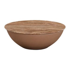 Mesa de centro redonda de microcemento y mármol anaranjado. Mesa de centro redonda de microcemento y mármol anaranjado.