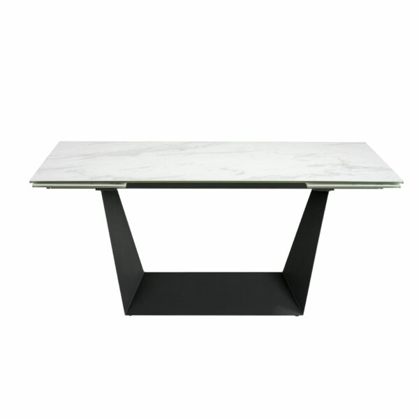 Mesa comedor extensible rectangular mármol porcelánico y acero negro