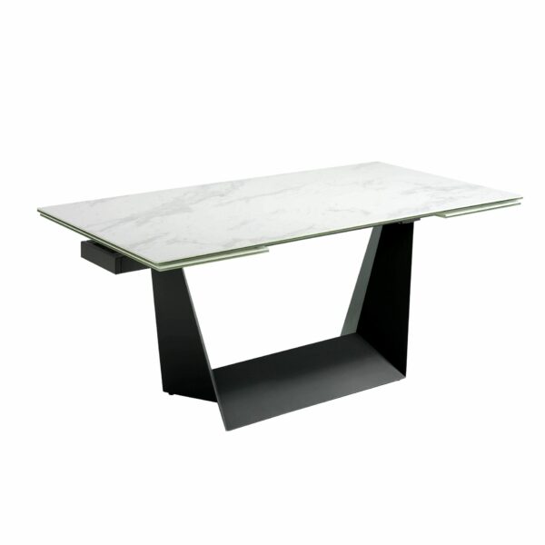 Mesa comedor extensible rectangular mármol porcelánico y acero negro