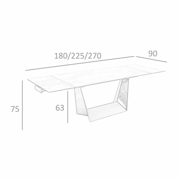 Mesa comedor extensible rectangular mármol porcelánico y acero negro