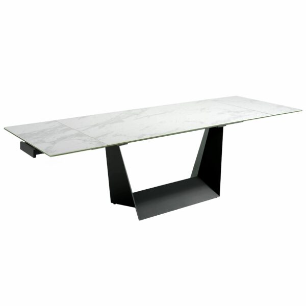 Mesa comedor extensible rectangular mármol porcelánico y acero negro
