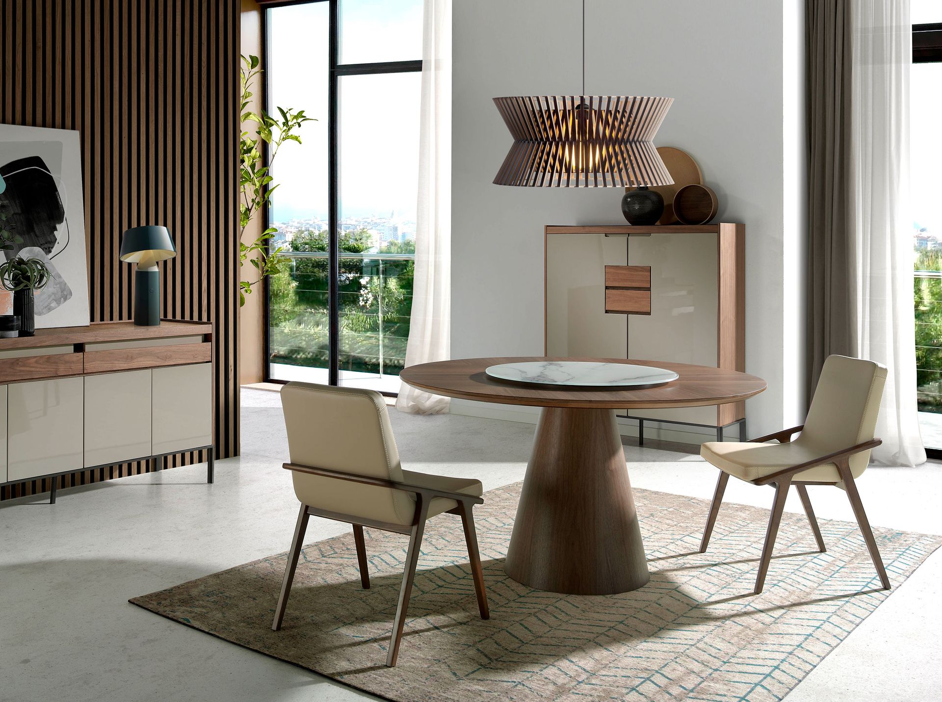 Mesa comedor redonda giratoria nogal Mesa comedor redonda giratoria nogal