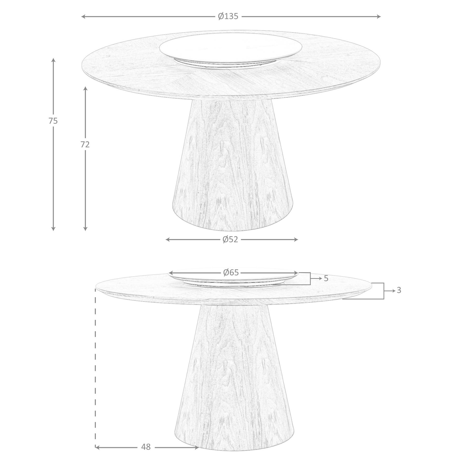 Mesa comedor redonda giratoria nogal Mesa comedor redonda giratoria nogal