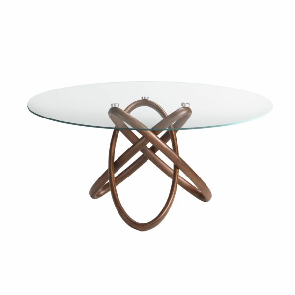 Mesa comedor redonda cristal templado y nogal