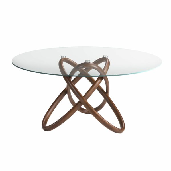Mesa comedor redonda cristal templado y nogal