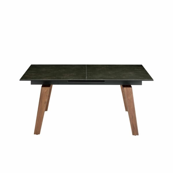 Mesa comedor extensible rectangular mármol porcelánico y nogal