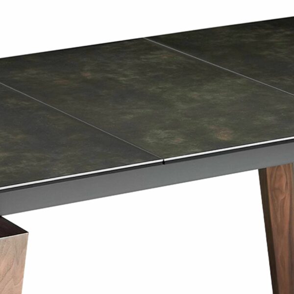 Mesa comedor extensible rectangular mármol porcelánico y nogal
