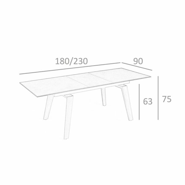 Mesa comedor extensible rectangular mármol porcelánico y nogal
