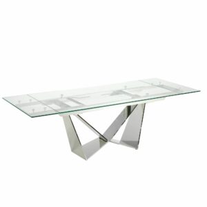 Mesa comedor extensible rectangular cristal templado y acero cromado Mesa comedor extensible rectangular cristal templado y acero cromado
