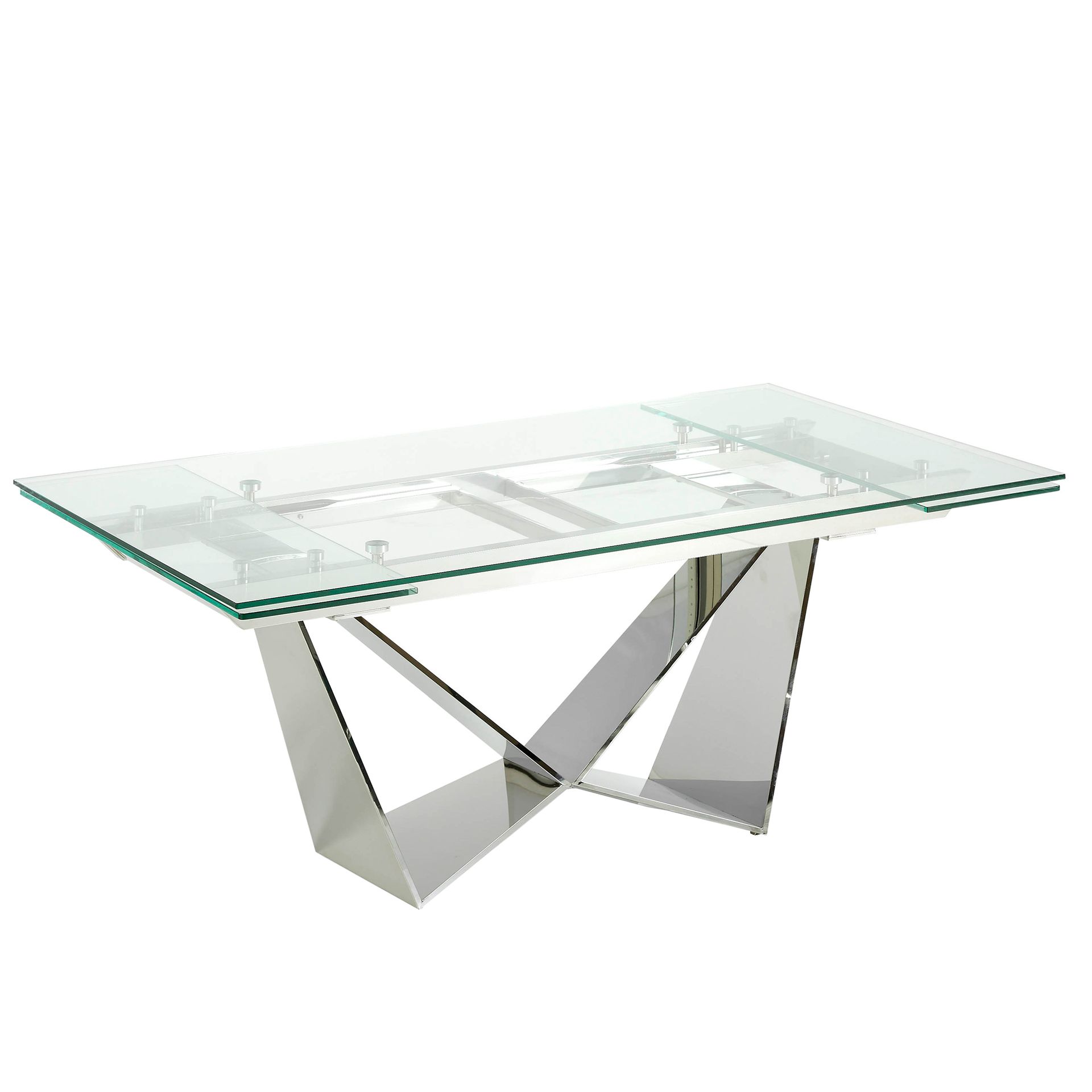 Mesa comedor extensible rectangular cristal templado y acero cromado Mesa comedor extensible rectangular cristal templado y acero cromado