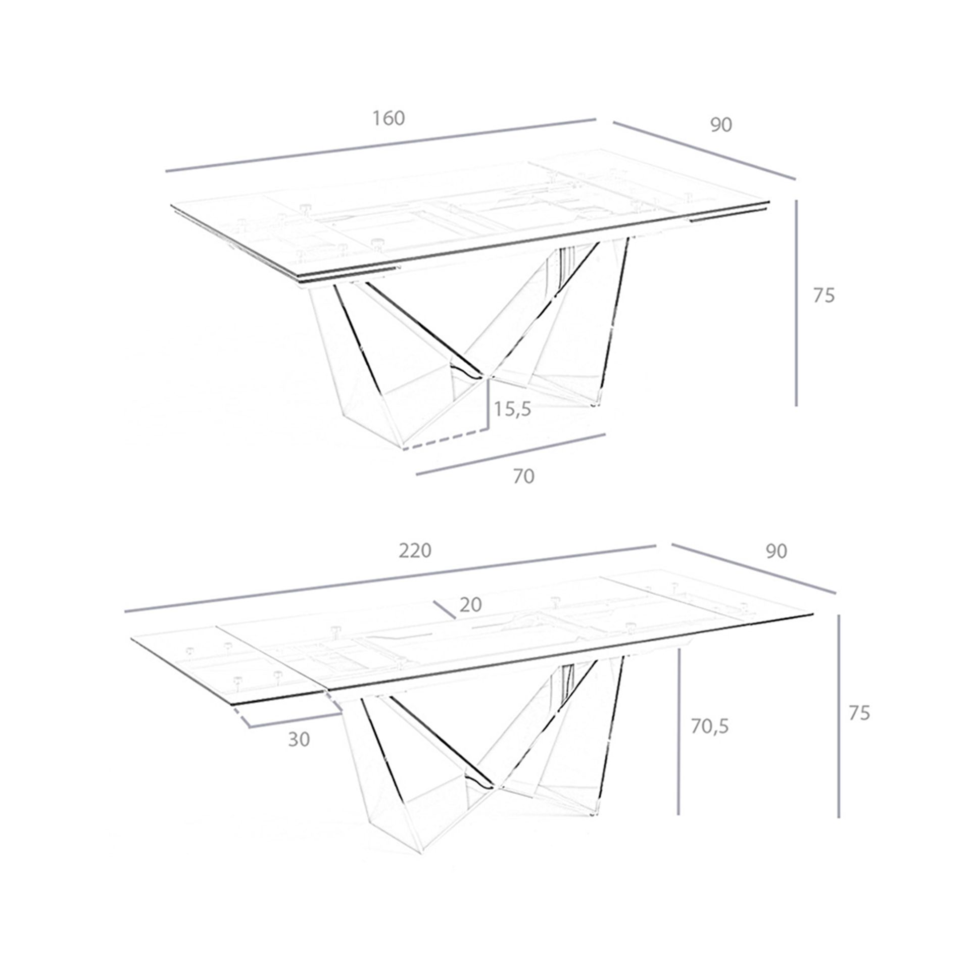 Mesa comedor extensible rectangular cristal templado y acero cromado Mesa comedor extensible rectangular cristal templado y acero cromado
