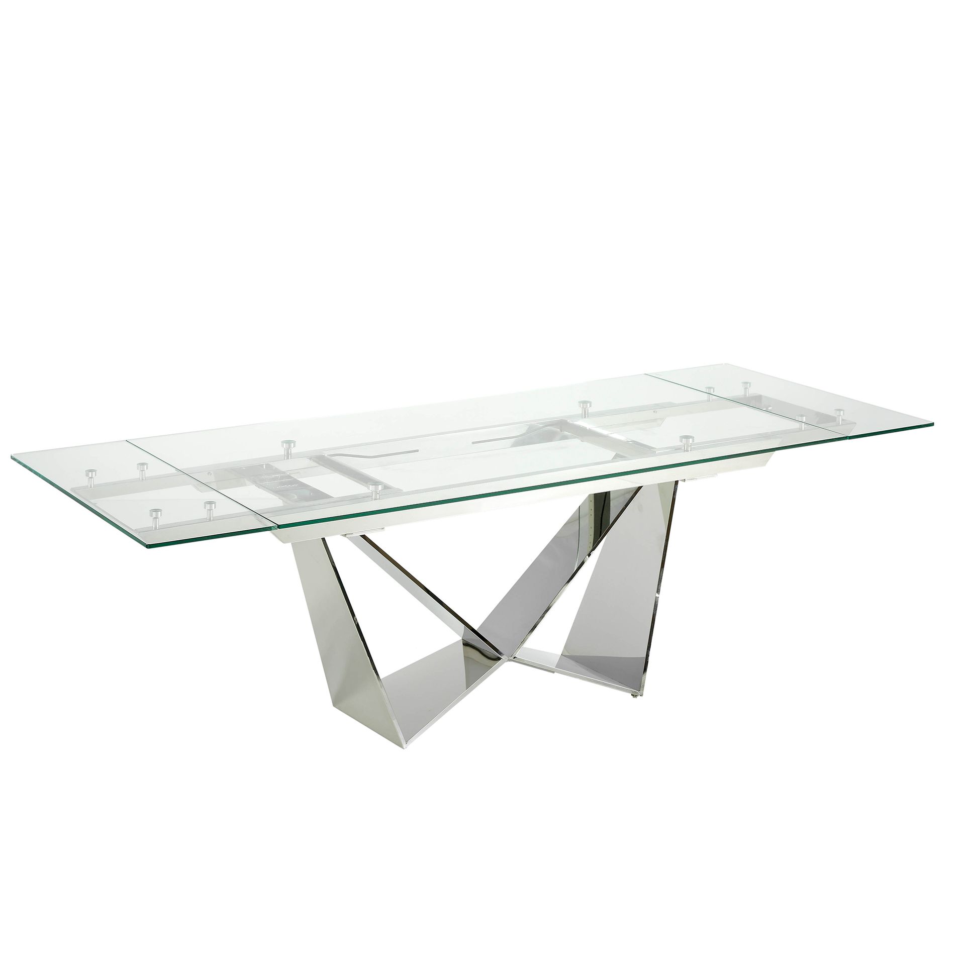 Mesa comedor extensible rectangular cristal templado y acero cromado Mesa comedor extensible rectangular cristal templado y acero cromado