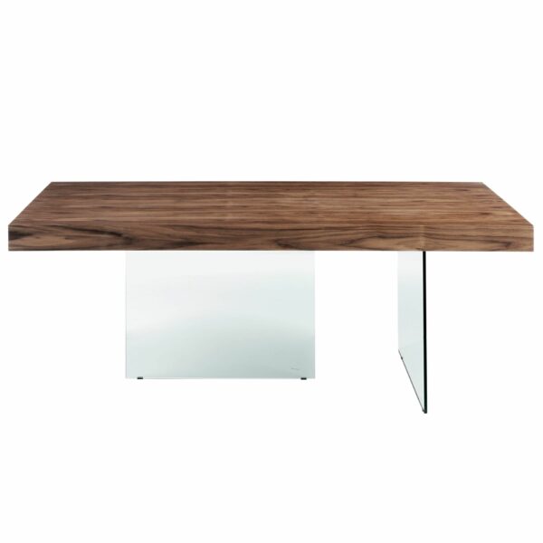 Mesa comedor rectangular nogal y cristal templado