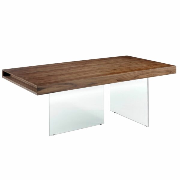 Mesa comedor rectangular nogal y cristal templado