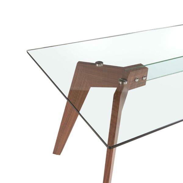 Mesa comedor rectangular cristal templado y nogal