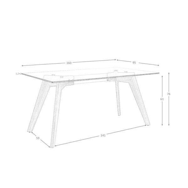 Mesa comedor rectangular cristal templado y nogal