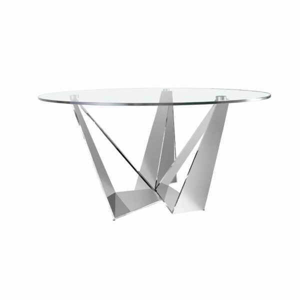 Mesa comedor redonda cristal templado y acero cromado