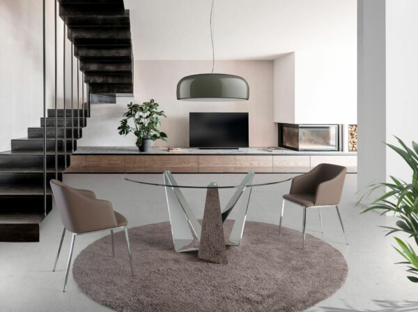Mesa comedor redonda cristal templado y acero cromado