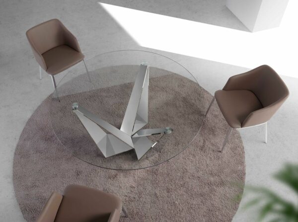 Mesa comedor redonda cristal templado y acero cromado