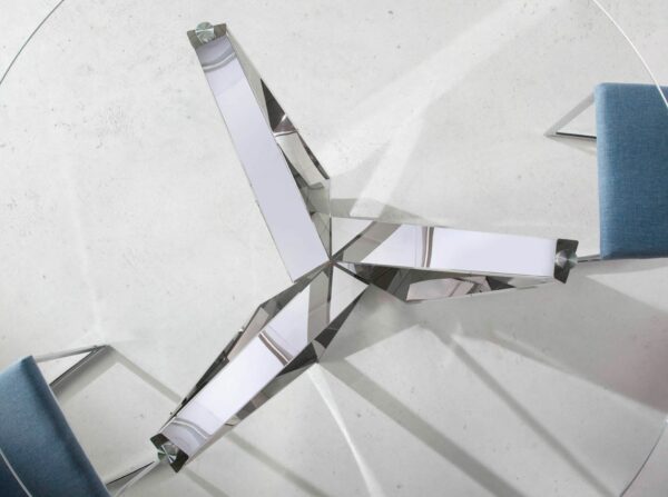 Mesa comedor redonda cristal templado y acero cromado