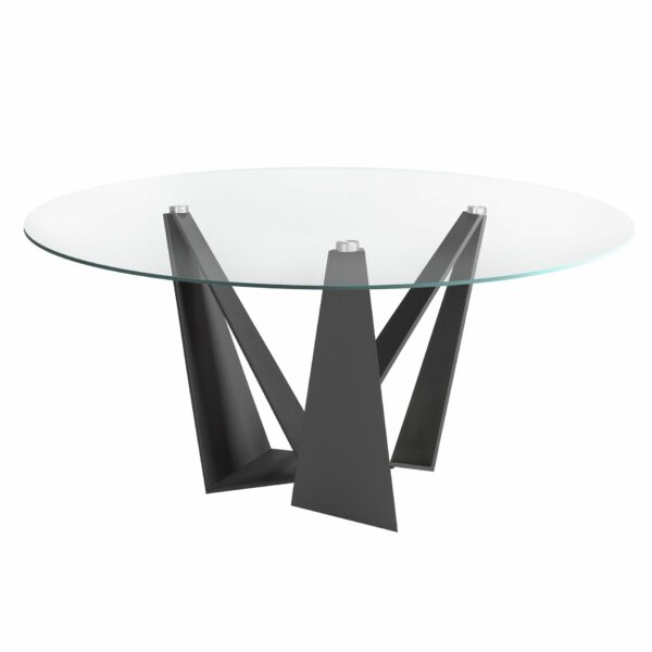 Mesa comedor redonda cristal templado y acero negro
