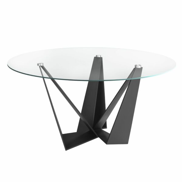 Mesa comedor redonda cristal templado y acero negro