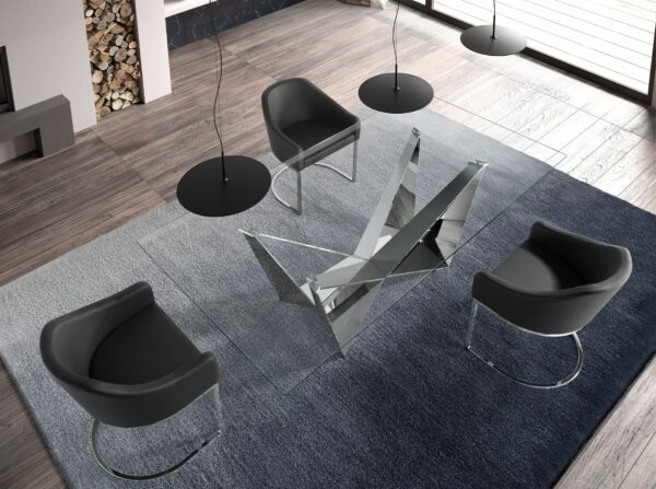 Mesa comedor rectangular cristal templado y acero cromado