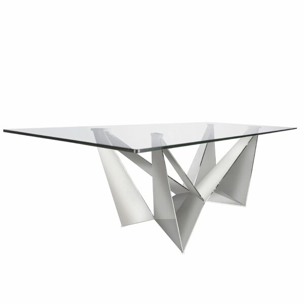 Mesa comedor rectangular cristal templado y acero cromado