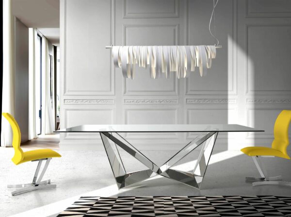 Mesa comedor rectangular cristal templado y acero cromado