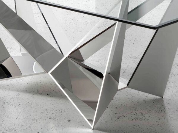 Mesa comedor rectangular cristal templado y acero cromado