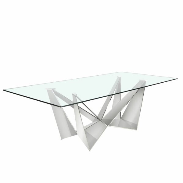 Mesa comedor rectangular cristal templado y acero cromado