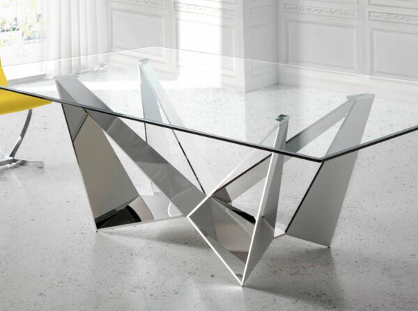Mesa comedor rectangular cristal templado y acero cromado
