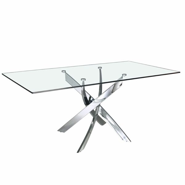 Mesa comedor rectangular cristal templado y acero cromado